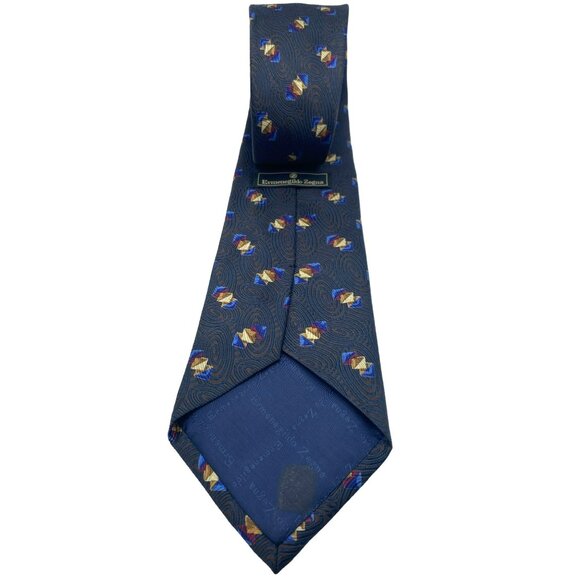 Ermenegildo Zegna Silk Tie Blue Brown Gold Red Geometric Swirl Abstract Italy - Picture 5 of 7